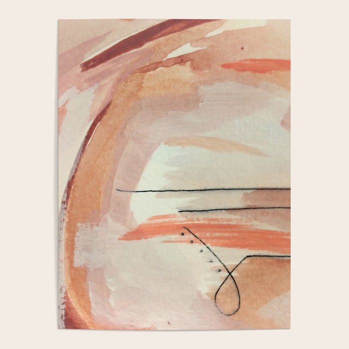 Aly [3]: minimal | pinks | white | black | mixed media | abstract | ink | watercolor | wall art Poster Gallery Image 1