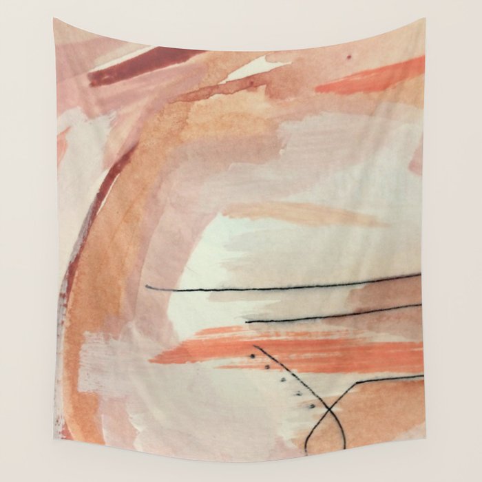 Aly [3]: minimal | pinks | white | black | mixed media | abstract | ink | watercolor | wall art Wall Tapestry Gallery Image 4