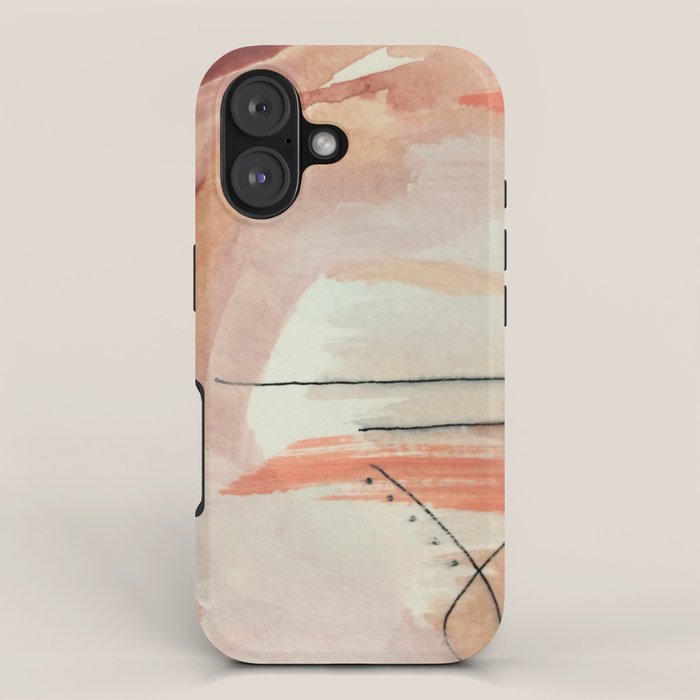 Aly [3]: minimal | pinks | white | black | mixed media | abstract | ink | watercolor | wall art iPhone Case Gallery Image 1