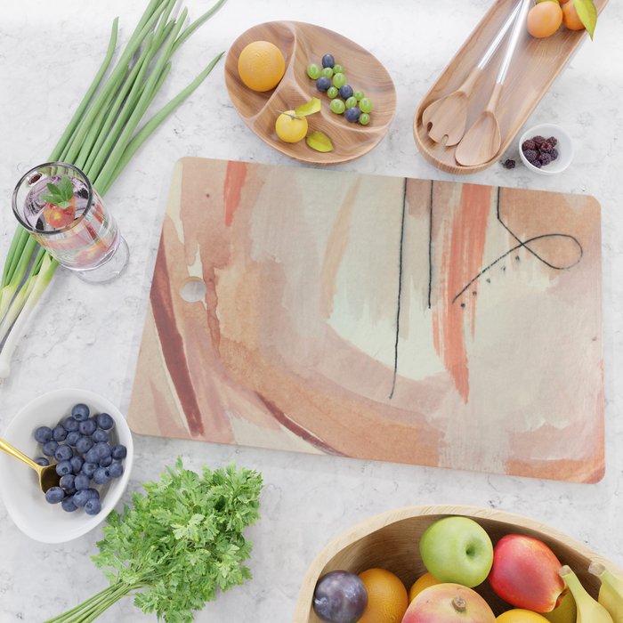 Aly [3]: minimal | pinks | white | black | mixed media | abstract | ink | watercolor | wall art Cutting Board Gallery Image 2