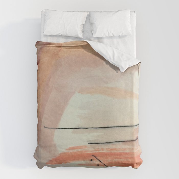 Aly [3]: minimal | pinks | white | black | mixed media | abstract | ink | watercolor | wall art Duvet Cover Gallery Image 1