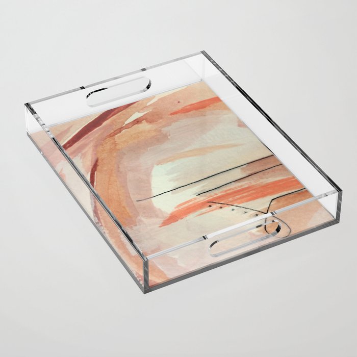 Aly [3]: minimal | pinks | white | black | mixed media | abstract | ink | watercolor | wall art Acrylic Tray Gallery Image 1