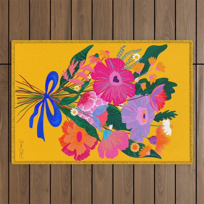flower bouquet Pink Tangerine Outdoor Rug Gallery Image 1