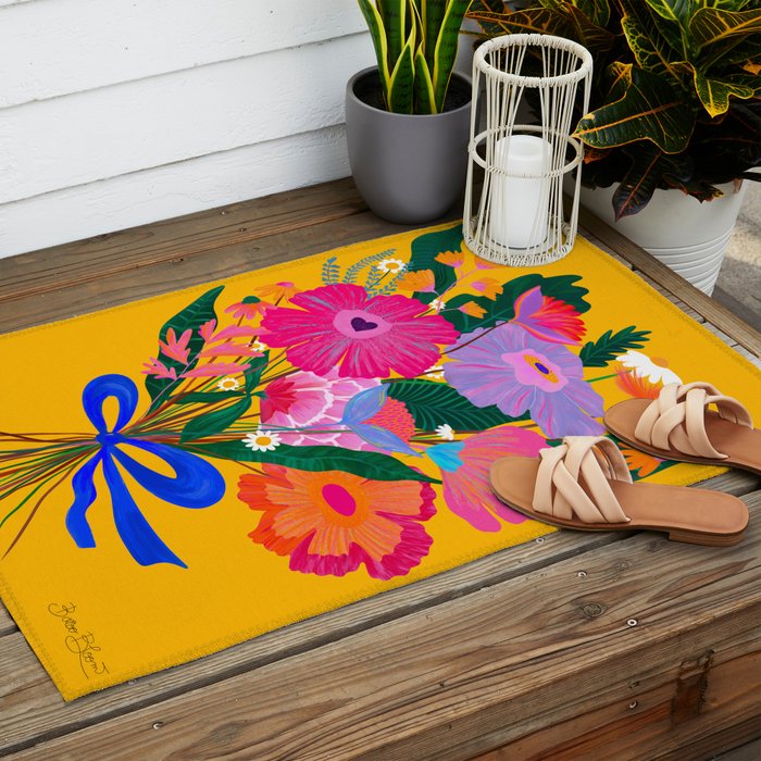 flower bouquet Pink Tangerine Outdoor Rug Gallery Image 2