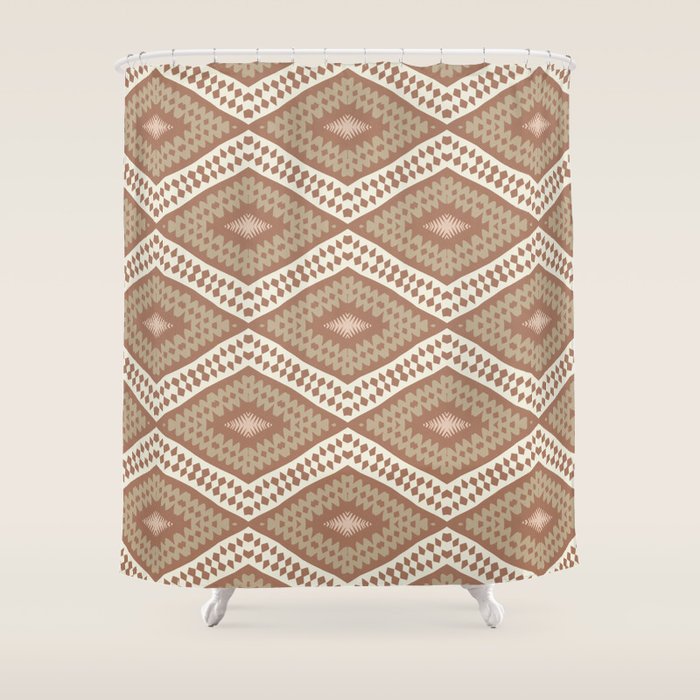 Ikat Hand-cut Pattern 1 Inspired by PANTONE 17 1230 Mocha Mousse Shower Curtain Gallery Image 1