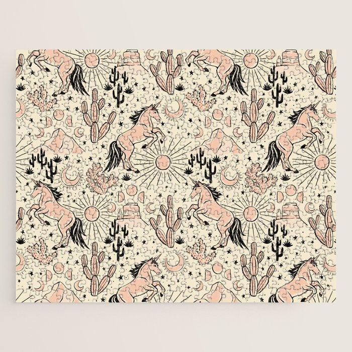 Desert Unicorn - Black, peach pink, and cream Jigsaw Puzzle Gallery Image 1