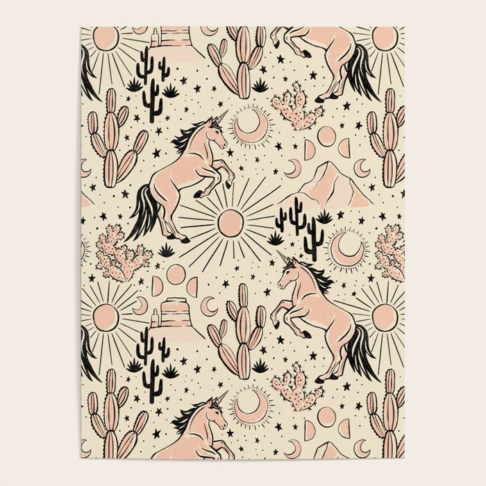 Desert Unicorn - Black, peach pink, and cream Poster Gallery Image 4
