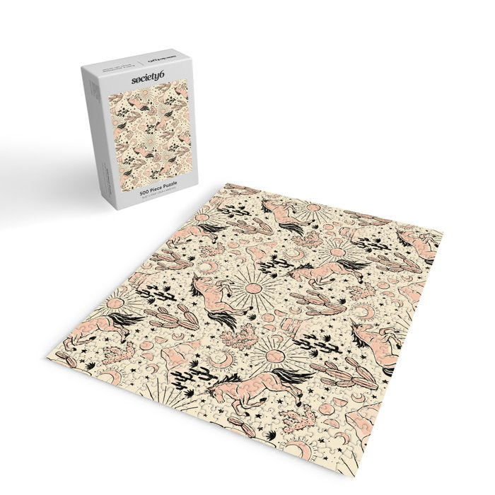 Desert Unicorn - Black, peach pink, and cream Jigsaw Puzzle Gallery Image 2