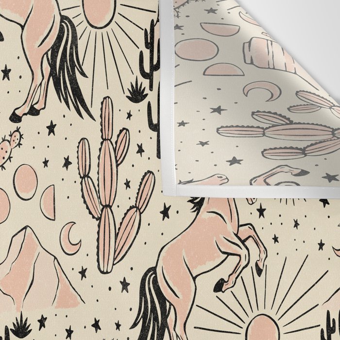 Desert Unicorn - Black, peach pink, and cream Wall Tapestry Gallery Image 3