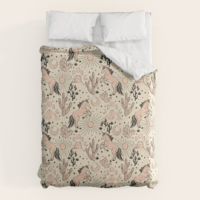 Desert Unicorn - Black, peach pink, and cream Duvet Cover Gallery Image 6