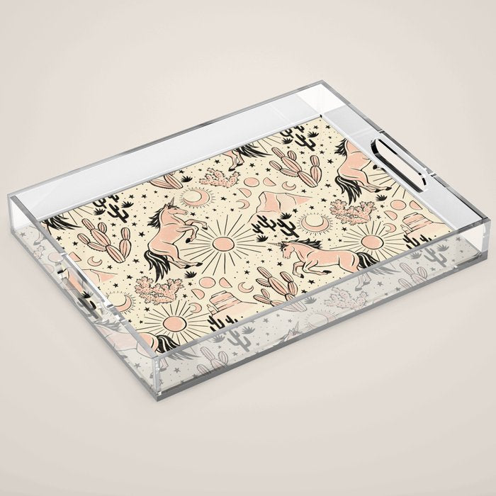 Desert Unicorn - Black, peach pink, and cream Acrylic Tray Gallery Image 1
