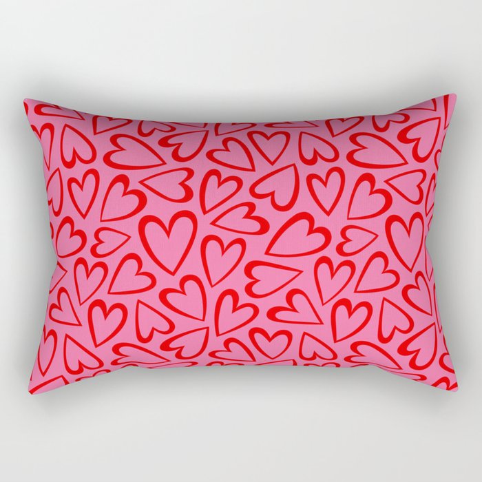Red love heart cartoon pattern Rectangular Pillow Gallery Image 1