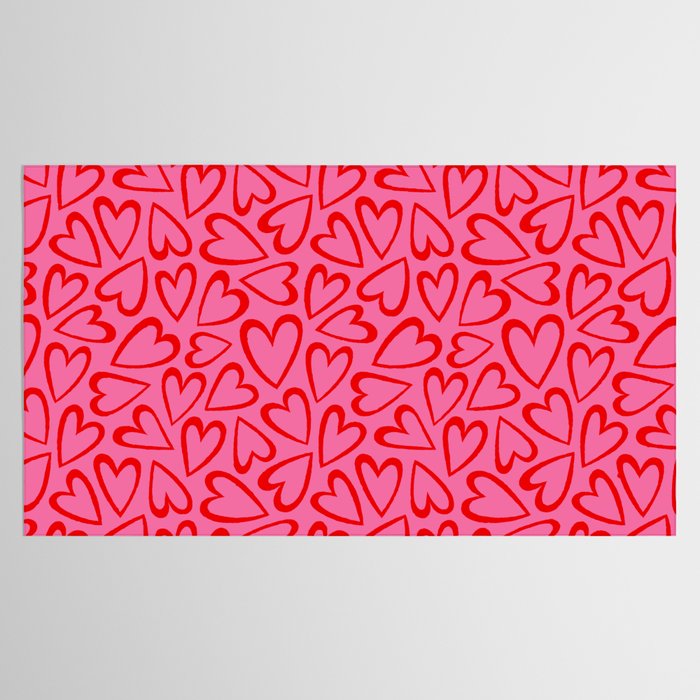 Red love heart cartoon pattern Tablecloth Gallery Image 2