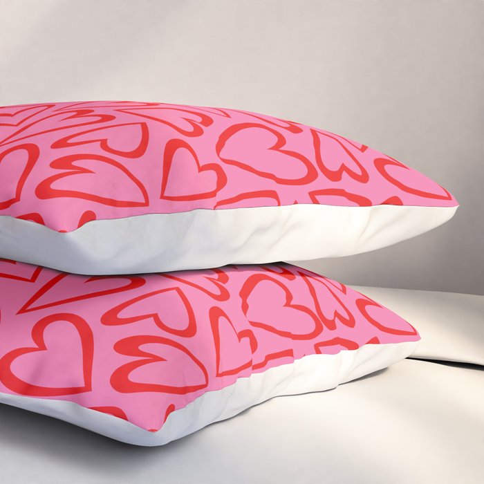 Red love heart cartoon pattern Pillow Sham Gallery Image 3