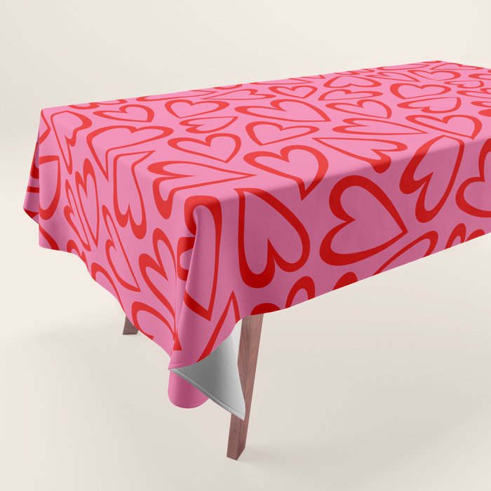 Red love heart cartoon pattern Tablecloth Gallery Image 1