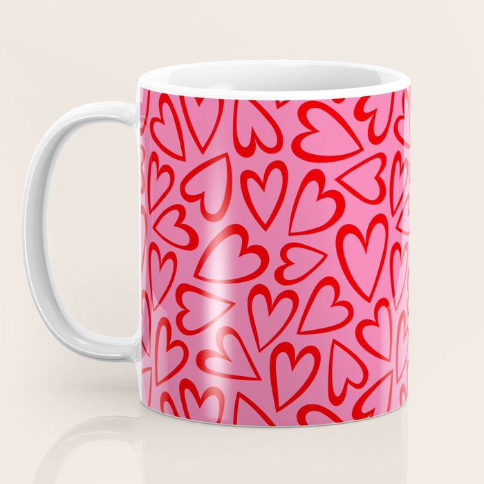 Red love heart cartoon pattern Coffee Mug Gallery Image 3