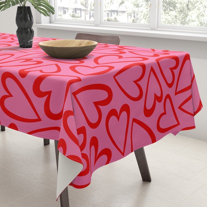 Red love heart cartoon pattern Tablecloth Gallery Image 3