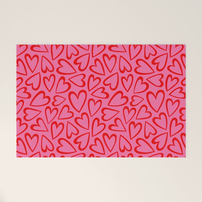 Red love heart cartoon pattern Welcome Mat Gallery Image 1