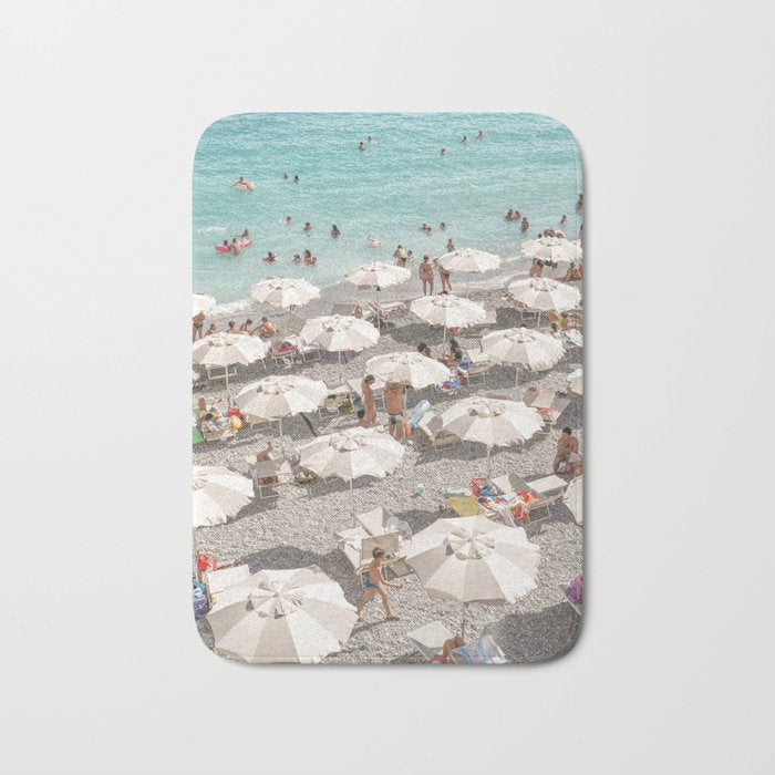 Amalfi Coast Beach Umbrella Photo | Italian Summer In Pastel Colors Art Print | Italy, Europe Travel Photography Bath Mat Gallery Image 1