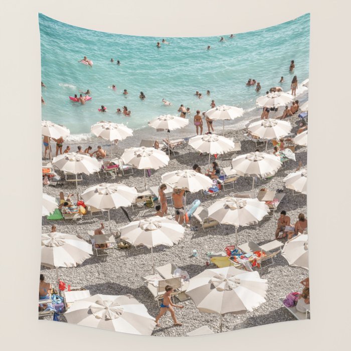 Amalfi Coast Beach Umbrella Photo | Italian Summer In Pastel Colors Art Print | Italy, Europe Travel Photography Wall Tapestry Gallery Image 1