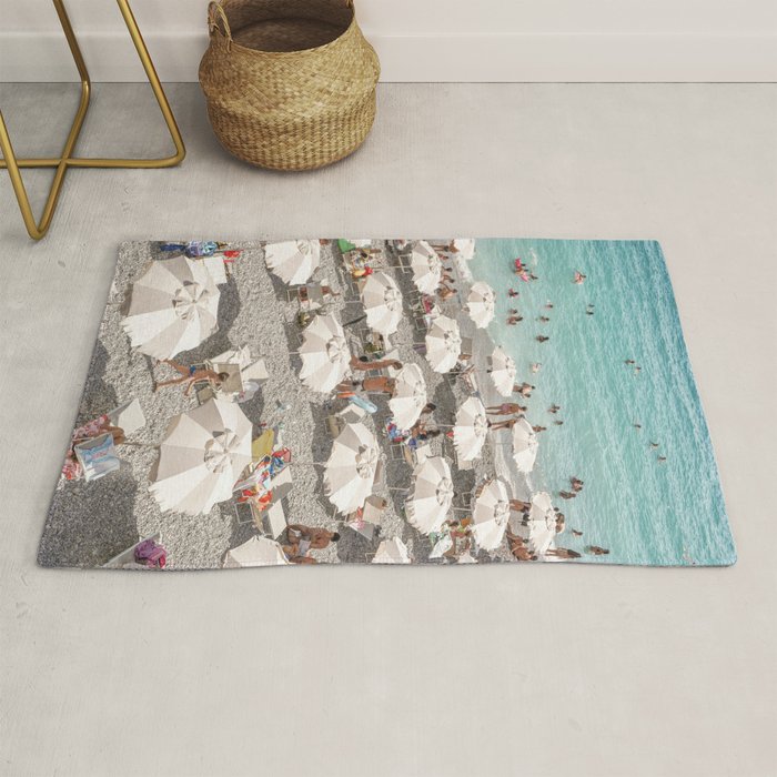 Amalfi Coast Beach Umbrella Photo | Italian Summer In Pastel Colors Art Print | Italy, Europe Travel Photography Rug Gallery Image 1