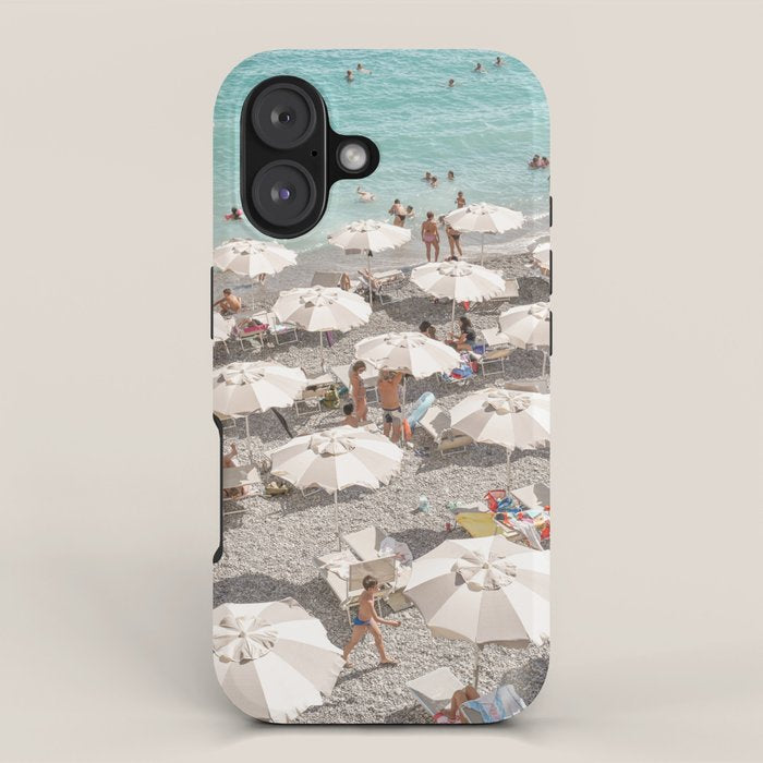 Amalfi Coast Beach Umbrella Photo | Italian Summer In Pastel Colors Art Print | Italy, Europe Travel Photography iPhone Case Gallery Image 1
