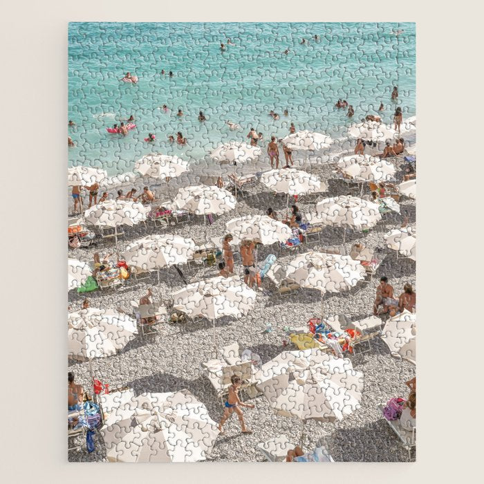 Amalfi Coast Beach Umbrella Photo | Italian Summer In Pastel Colors Art Print | Italy, Europe Travel Photography Jigsaw Puzzle Gallery Image 1