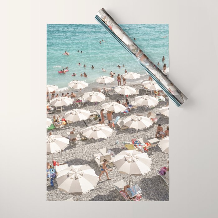Amalfi Coast Beach Umbrella Photo | Italian Summer In Pastel Colors Art Print | Italy, Europe Travel Photography Wrapping Paper Gallery Image 1