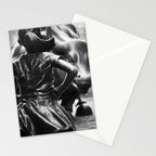 Fearless Girl facing down the Charging Bull statue of Wall Street black and white photography Stationery Card Gallery Image 2