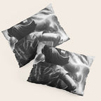 Fearless Girl facing down the Charging Bull statue of Wall Street black and white photography Pillow Sham Gallery Image 3