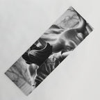 Fearless Girl facing down the Charging Bull statue of Wall Street black and white photography Yoga Mat Gallery Image 1