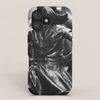 Fearless Girl facing down the Charging Bull statue of Wall Street black and white photography iPhone Case Gallery Image 1