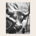 Fearless Girl facing down the Charging Bull statue of Wall Street black and white photography Notebook Gallery Image 4