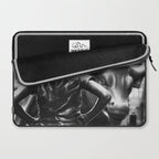Fearless Girl facing down the Charging Bull statue of Wall Street black and white photography Laptop Sleeve Gallery Image 2