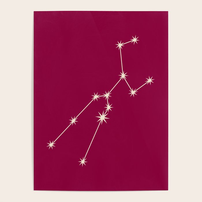 Taurus Zodiac Star Constellation Line Art Magenta Pink Poster Gallery Image 1
