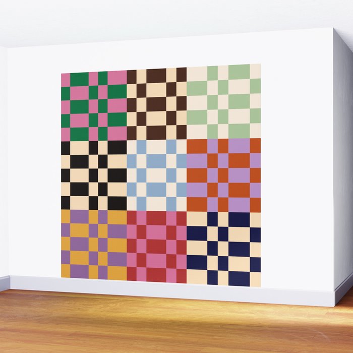 Retro 70s Colorful Patchwork Checkerboard Wall Mural Gallery Image 2