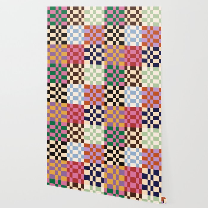 Retro 70s Colorful Patchwork Checkerboard Wallpaper Gallery Image 2