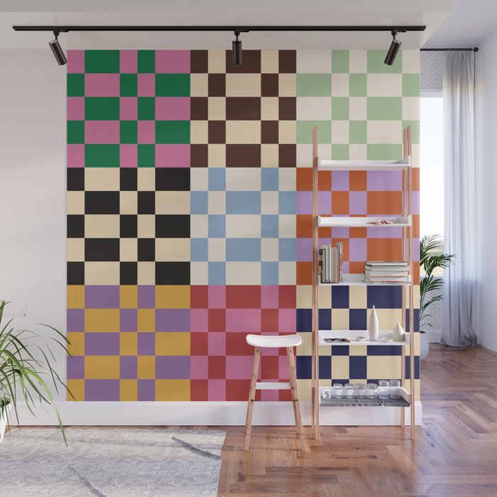Retro 70s Colorful Patchwork Checkerboard Wall Mural Gallery Image 1