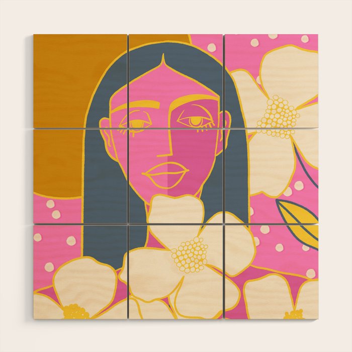 A Girl And Her Flowers Wood Wall Art Gallery Image 1
