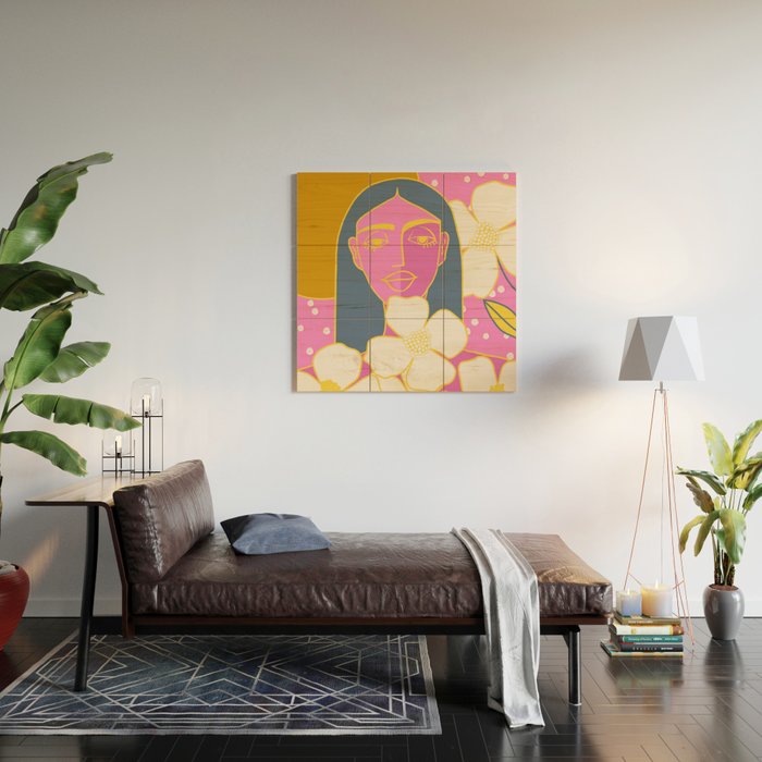 A Girl And Her Flowers Wood Wall Art Gallery Image 2