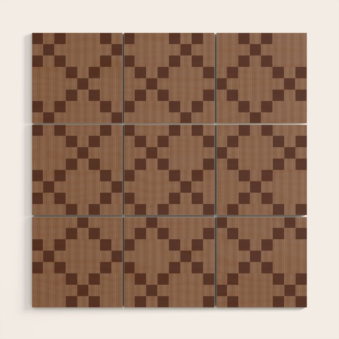 Diamond Quilted Plaid pattern brown Wood Wall Art Gallery Image 1