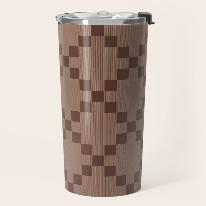 Diamond Quilted Plaid pattern brown Travel Mug Gallery Image 2