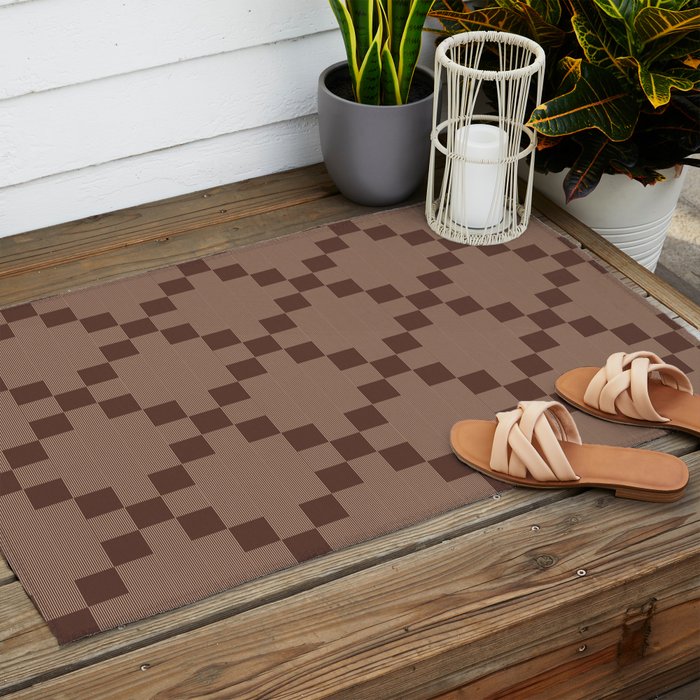 Diamond Quilted Plaid pattern brown Outdoor Rug Gallery Image 2