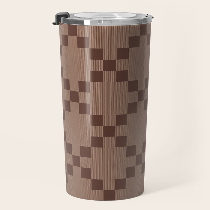 Diamond Quilted Plaid pattern brown Travel Mug Gallery Image 3