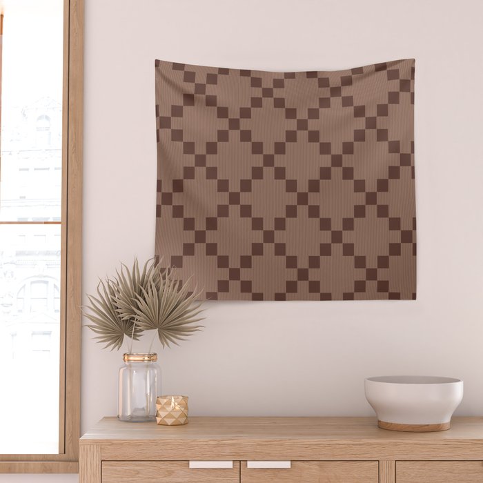 Diamond Quilted Plaid pattern brown Wall Tapestry Gallery Image 2