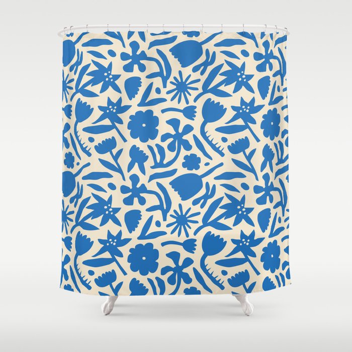 Blue flower nature art pattern Shower Curtain Gallery Image 1