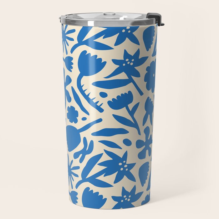 Blue flower nature art pattern Travel Mug Gallery Image 2