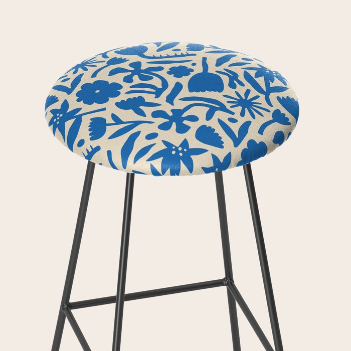 Blue flower nature art pattern Stool Gallery Image 2