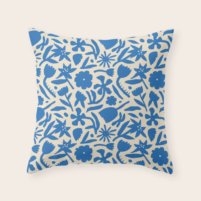 Blue flower nature art pattern Throw Pillow Gallery Image 1