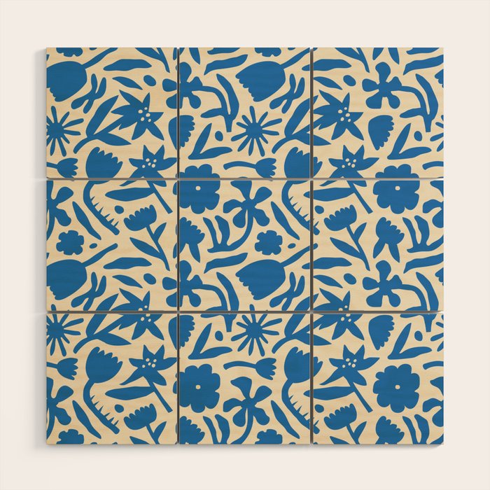 Blue flower nature art pattern Wood Wall Art Gallery Image 1
